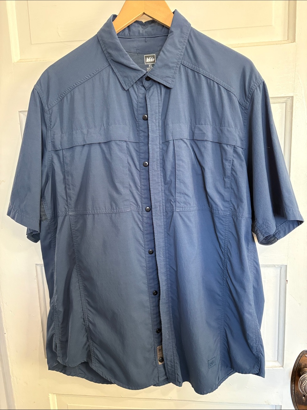 REI Men's Short Sleeve Button Front Shirt - Blue XL